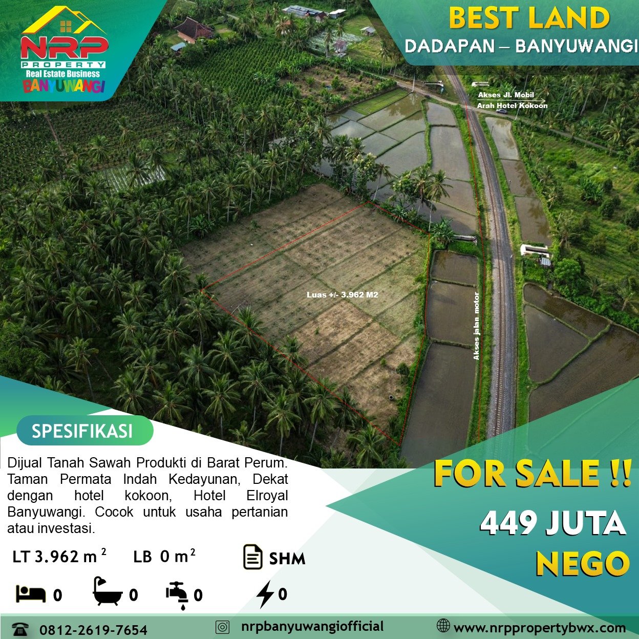 tanah sawah dijual di Banyuwangi Kedayunan